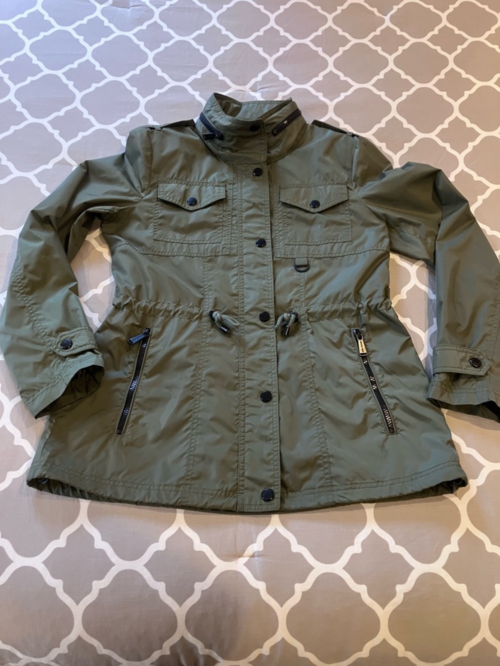 Michael Kors Olive Green Lightweight Rain Field Utility Jacket